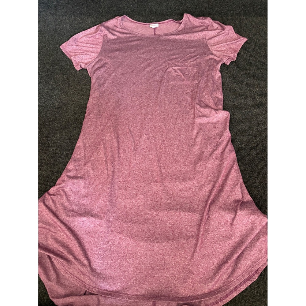 LuLaRoe Carly Dress Womens 3XL Heathered Pink Short Sleeve Pocket High Low Hem